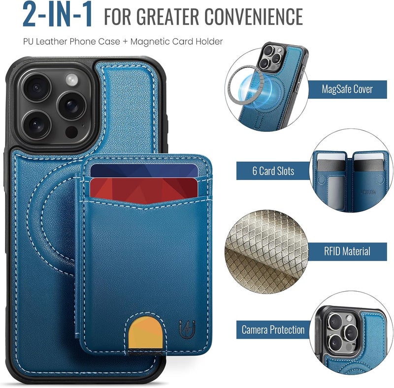 Usroom for iPhone 15 Pro Detachable Wallet Case with Card Holder, 2 in 1 RFID Blocking Credit Slots Kickstand Shockproof Phone Wallet for iPhone 15 Pro 6.1" Blue - Image 4